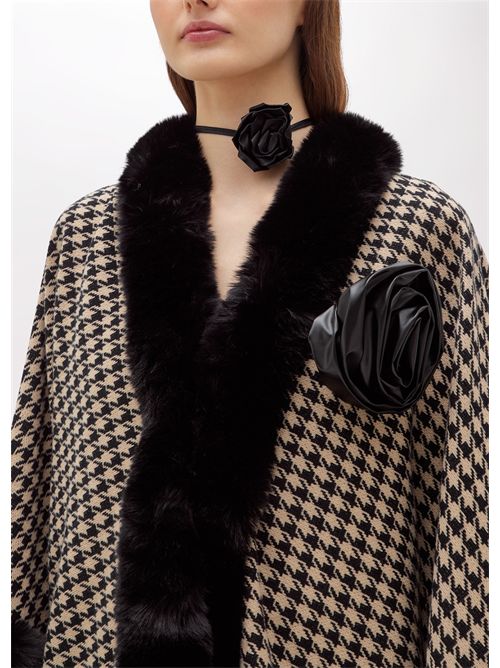 Cappa in pied-de-poule e faux fur BLUGIRL BLUMARINE | PF5013T0300/09E64